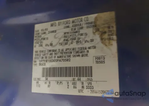 2005 Ford Ranger Xl/Xls/Xlt from USA, damaged, VIN 1FTYR10D05PA70582